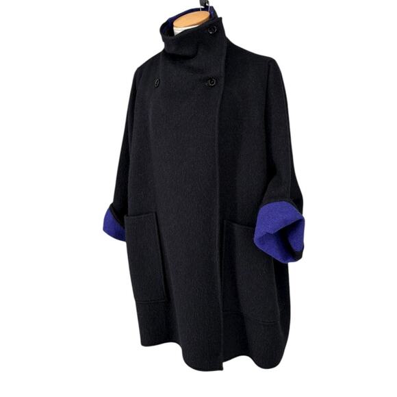 Vintage Jimmy Hourihan Ireland 100% Wool Wrap Coat Black Purple Small - Picture 2 of 16